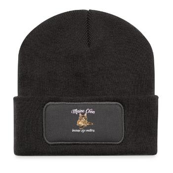 Maine Coon Cat - Maine Coon parce que la taille compte - Beanie recyclé à patch - charbon - Devant