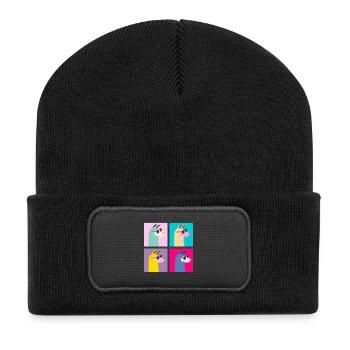 Quatre 4 Lama Old School Neon Animaux Cadeau - Beanie recyclé à patch - noir - Devant