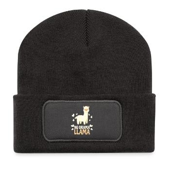 No Drama Lama Llama Geschenk - Recycelte Patch Beanie - Dunkelgrau - Vorne