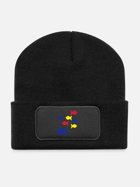 fische - Recycelte Patch Beanie - Schwarz