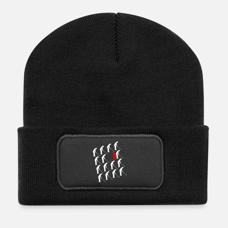 Golf Geschenk Golfschwung Golfplatz sei anders - Recycelte Patch Beanie - Schwarz