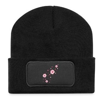 Flying Cherry Blossoms with Hearts Sakura Spring - Recycled Patch Beanie - black - Front