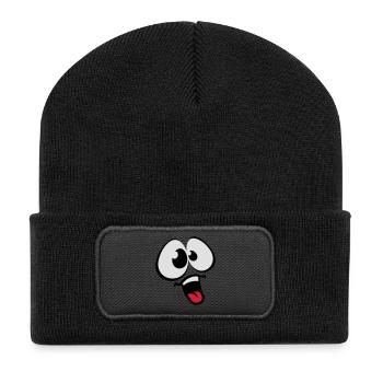 Funny Comic Face - Recycelte Patch Beanie - Schwarz - Vorne