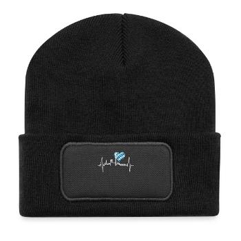 München Skyline Herzschlag Bayern Fan Blau Flagge - Recycelte Patch Beanie - Schwarz - Vorne
