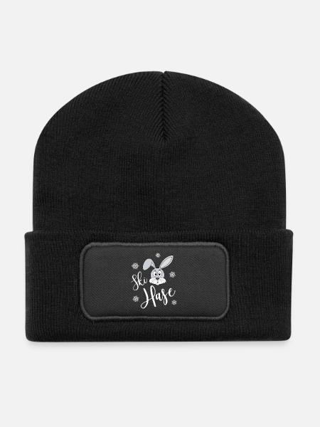 Skihase Ski Hase Kussmund Häschen Schnee Winter - Recycelte Patch Beanie - Schwarz