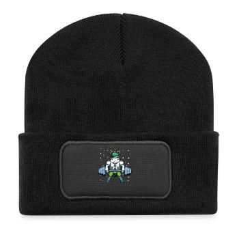 Kraftunicorn Hantelheld im All - Recycelte Patch Beanie - Schwarz - Vorne