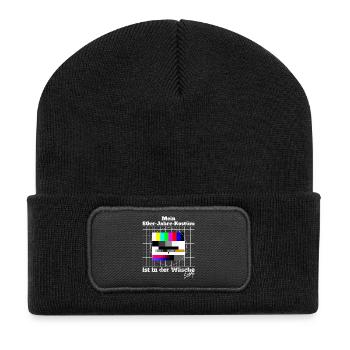 Testbild 80er Jahre Kostüm In Der Wäsche Motto - Recycelte Patch Beanie - Schwarz - Vorne
