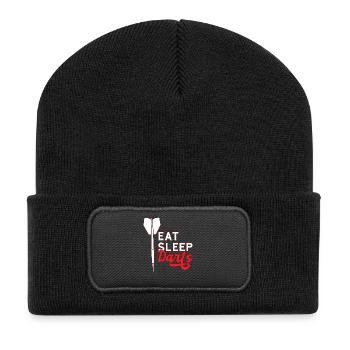 Darts Motiv Eat Sleep Darts - Recycelte Patch Beanie - Schwarz - Vorne