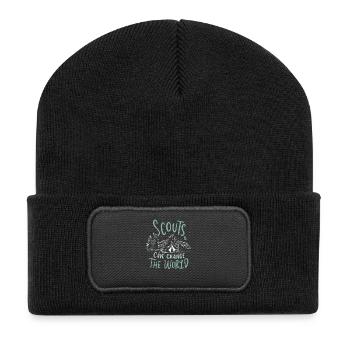 Pfadfinder Camping Zelten Geschenk - Recycelte Patch Beanie - Schwarz - Vorne