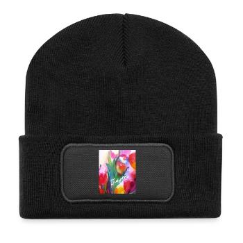 EG fleurs I tulipes I aquarelle I Gerecke I fleurs - Beanie recyclé à patch - noir - Devant