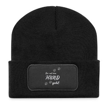 Der mit dem Hund geht - Recycelte Patch Beanie - Schwarz - Vorne