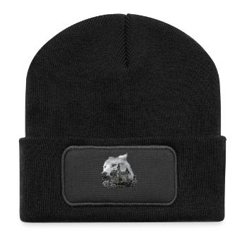 Wolf, Wolfskopf und der Harz - Recycelte Patch Beanie - Schwarz - Vorne