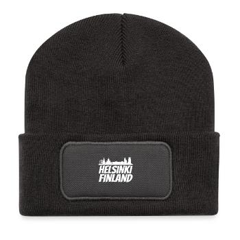 Helsinki Skyline Retro Design - Recycelte Patch Beanie - Dunkelgrau - Vorne