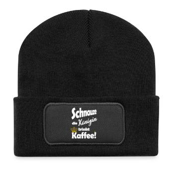 Schnauze die Koenigin trinkt Kaffee lustig Spruch - Recycelte Patch Beanie - Schwarz - Vorne