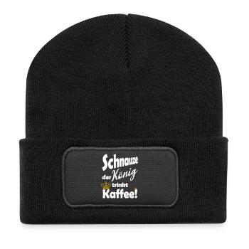 Schnauze der Koenig trinkt Kaffee lustig Spruch - Recycelte Patch Beanie - Schwarz - Vorne