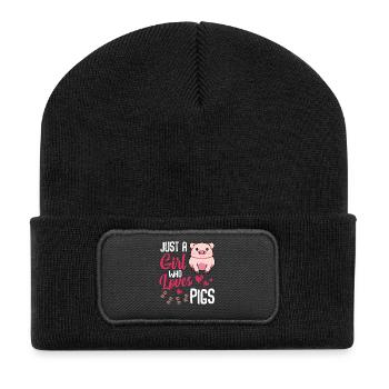 Just a Girl Who Loves Pigs - Recycelte Patch Beanie - Schwarz - Vorne