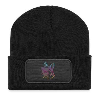 French Bulldog Neon Frenchie Sunglasses Line Art - Recycled Patch Beanie - black - Front