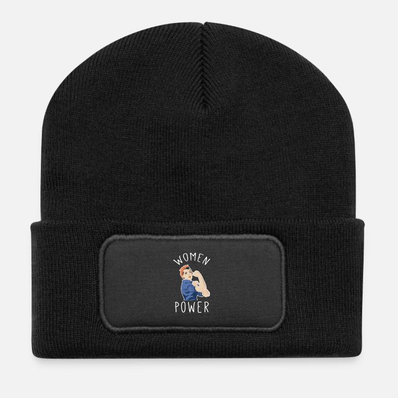 Frauenpower im Rosie Riveter Stil - Recycelte Patch Beanie - Schwarz