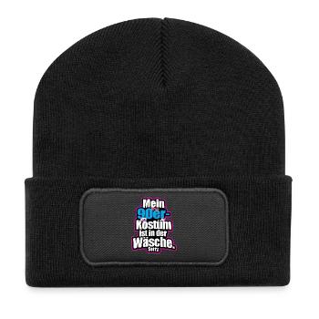 Mein 90er Jahre Kostüm In Der Wäsche Motto Party - Recycelte Patch Beanie - Schwarz - Vorne