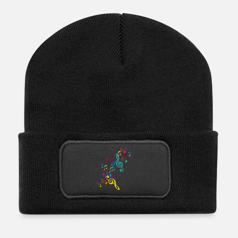 kunterbunte zusammengewürfelte Musik Noten - Recycelte Patch Beanie - Schwarz