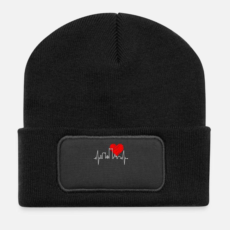 Bonn Skyline Herzschlag Bonner Ich Liebe Mein Bonn - Recycelte Patch Beanie - Schwarz