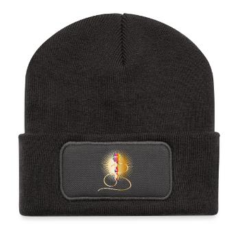 goldenes Mikrofon mit Regenbogen Elementen - Recycelte Patch Beanie - Dunkelgrau - Vorne
