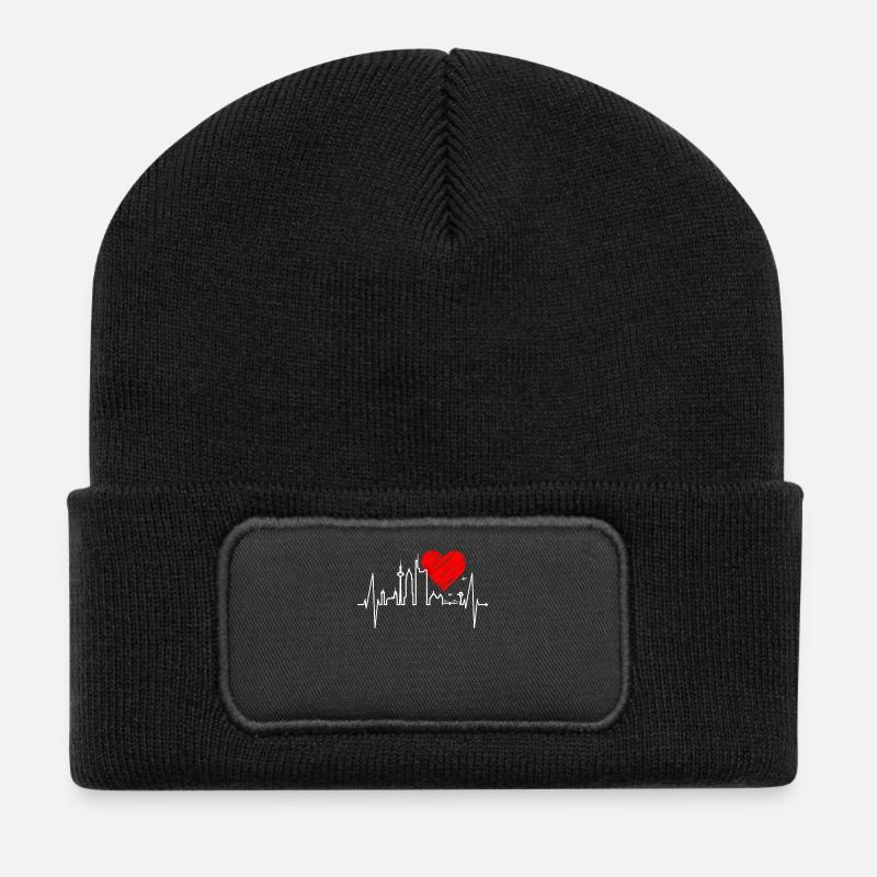 Frankfurt Skyline Herzschlag Fan Liebe Herz Hessen - Recycelte Patch Beanie - Schwarz