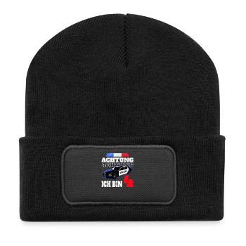 4ème anniversaire cadeau de garçon de voiture de police de police - Beanie recyclé à patch - noir - Devant