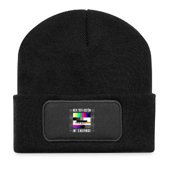 70er Jahre Kostüm Sendepause Testbild 70s Party - Recycelte Patch Beanie - Schwarz - Vorne
