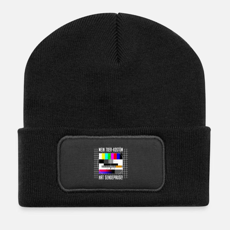70er Jahre Kostüm Sendepause Testbild 70s Party - Recycelte Patch Beanie - Schwarz