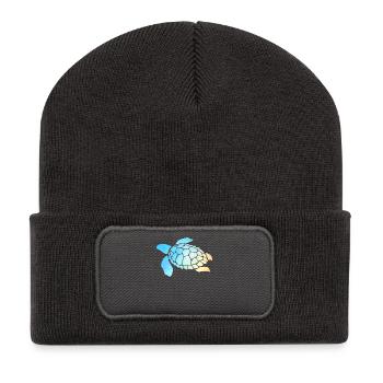 Sea Turtle Watercolor Blue - Beanie recyclé à patch - charbon - Devant