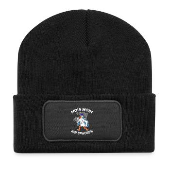 Moin Moin ihr spacken Möwe Nordsee Ostsee Norden - Recycelte Patch Beanie - Schwarz - Vorne