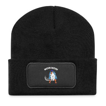 Moin Moin Möwe mit Schwert Nordsee Ostsee Seemann - Recycelte Patch Beanie - Schwarz - Vorne