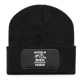 Angeln und Bier Darum bin ich hier. - Recycelte Patch Beanie - Schwarz - Vorne