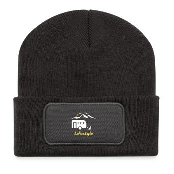 Cadeau de montagne de chien de caravane de camping de style de vie - Beanie recyclé à patch - charbon - Devant