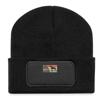 Eat Sleep Boxer Repeat Deutscher Hunde Geschenk - Recycelte Patch Beanie - Schwarz - Vorne