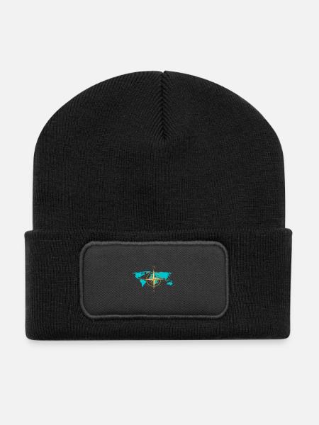 Carte boussole, conception, hommes, femmes, cadeau - Beanie recyclé à patch - noir