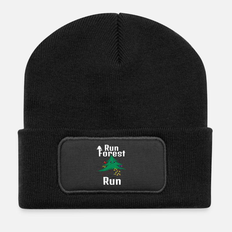 Lauf Forest Lauf! Weihnachtsbaum - Recycelte Patch Beanie - Schwarz