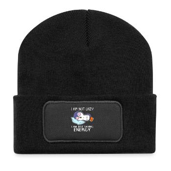 Lustiger Pinguin Spruch Faul lustig Geschenkidee - Recycelte Patch Beanie - Schwarz - Vorne