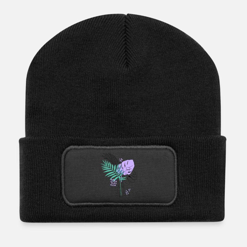 Künstlerische Pflanzenillustration - Recycelte Patch Beanie - Schwarz