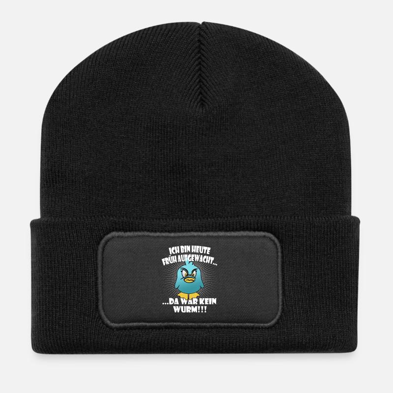 Lustiger "Der frühe Vogel" Spruch - Recycelte Patch Beanie - Schwarz