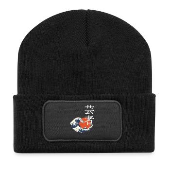Kanji wave and red sun - Recycled Patch Beanie - black - Front
