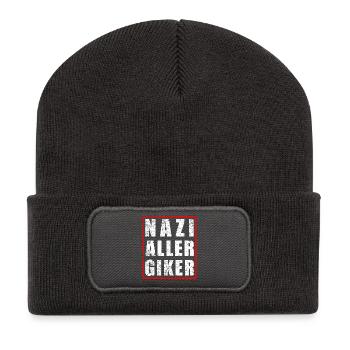 Naziallergiker - Warnhinweis allergisch auf Nazis - Recycelte Patch Beanie - Dunkelgrau - Vorne