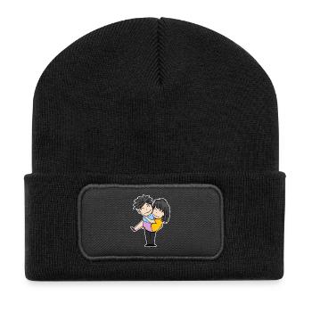 couple mignon - Beanie recyclé à patch - noir - Devant