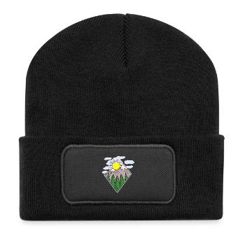 Berge Wandern Wanderer - Recycelte Patch Beanie - Schwarz - Vorne