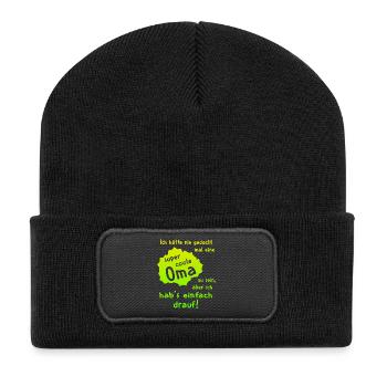 Oma - Super Cool - Recycelte Patch Beanie - Schwarz - Vorne