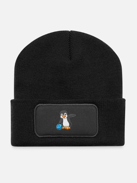 Pinguin Bowling Bowlingkugel - Recycelte Patch Beanie - Schwarz