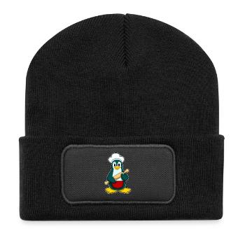 Pinguin Bäcker Nudelholz Backen - Recycelte Patch Beanie - Schwarz - Vorne