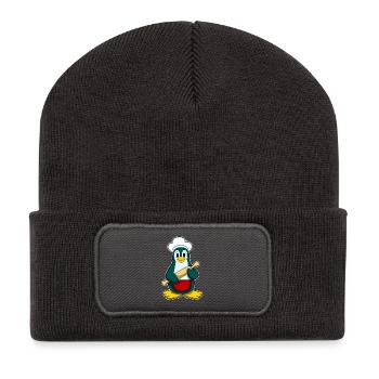 Pinguin Bäcker Nudelholz Backen - Recycelte Patch Beanie - Dunkelgrau - Vorne