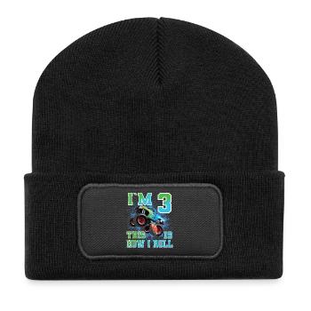 3 Years Children's Birthday Monster Truck - Recycled Patch Beanie - black - Front
